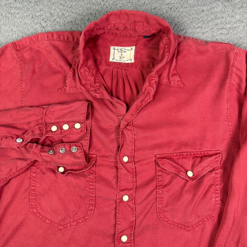 Wythe & TF Pearl Snap Western Shirt Men M Red Tencel Gabardine Long Sleeve